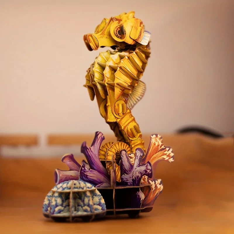 Seahorse 3d Kraft Paper Puzzle Diy Creative Splicing Model Of Marine Animals Home Decoration Crafts Small Ornaments