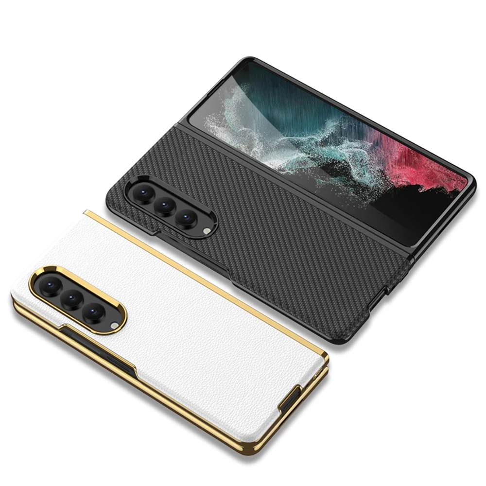 Imagem -06 - Caixa de Couro Lisa de Cor Sólida para Samsung Galaxy z Fold 5g Caixa do Telefone 3d Curvado Chapeamento Metal Quadro Cabido Funda para Fold4