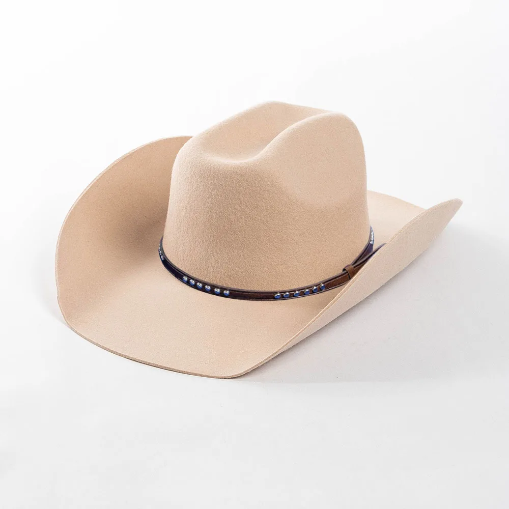 USPOP Herfst Winter Western Cowboyhoed Unisex Casual Bezaaid Wolvilt Hoed met Riem Grote Maat Fedora Verkrijgbaar in Maten S-XL