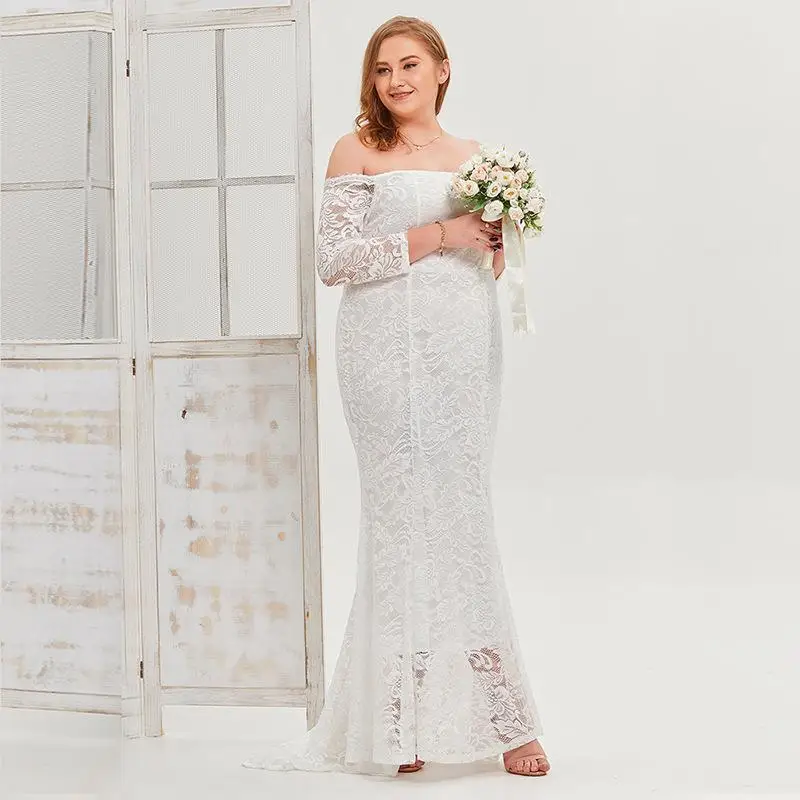 Plus Size Wedding Lace Dresses Elegant Strapless Solid Color Party Dresses Large Size Female Evening Gowns Long Dresses 2023 New