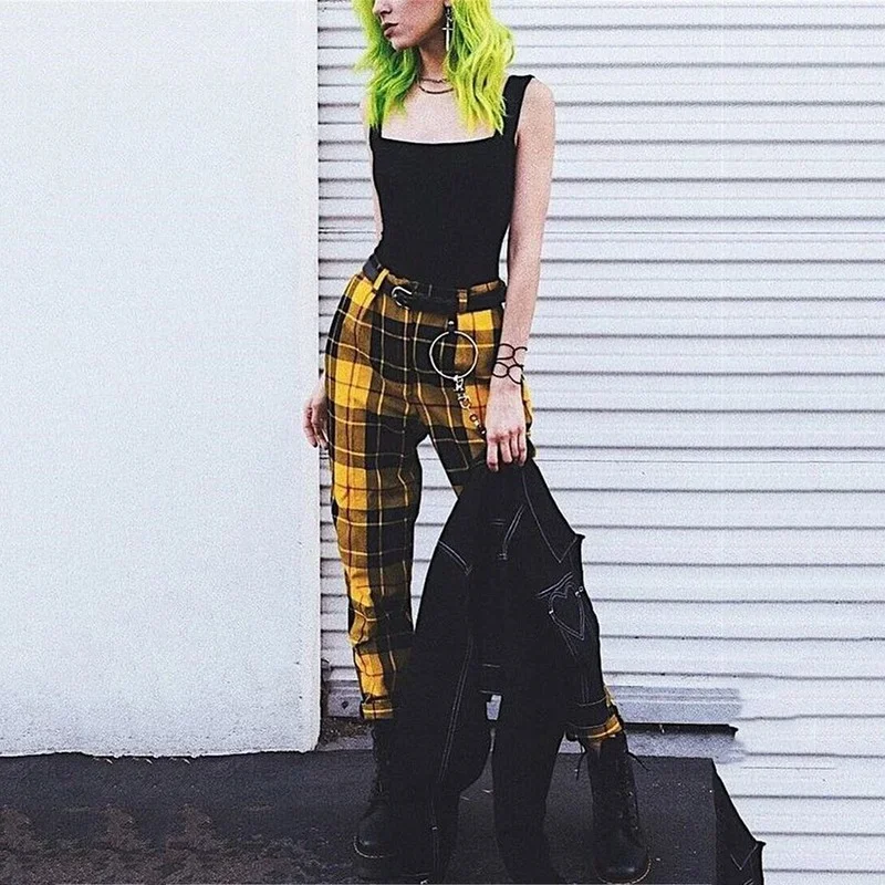 Cool Girl High Waist Trousers Harem Sweatpants Joggers Plaid Pants Female Streetwear Women Sport Pants Korean Harajuku Casual