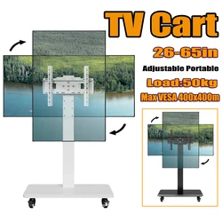 Mobile TV Floor Stand Rolling TV Cart with Wheels for 90° Rotation 32-65 In Portable FloorTrolley with Shelf Height Adjustable