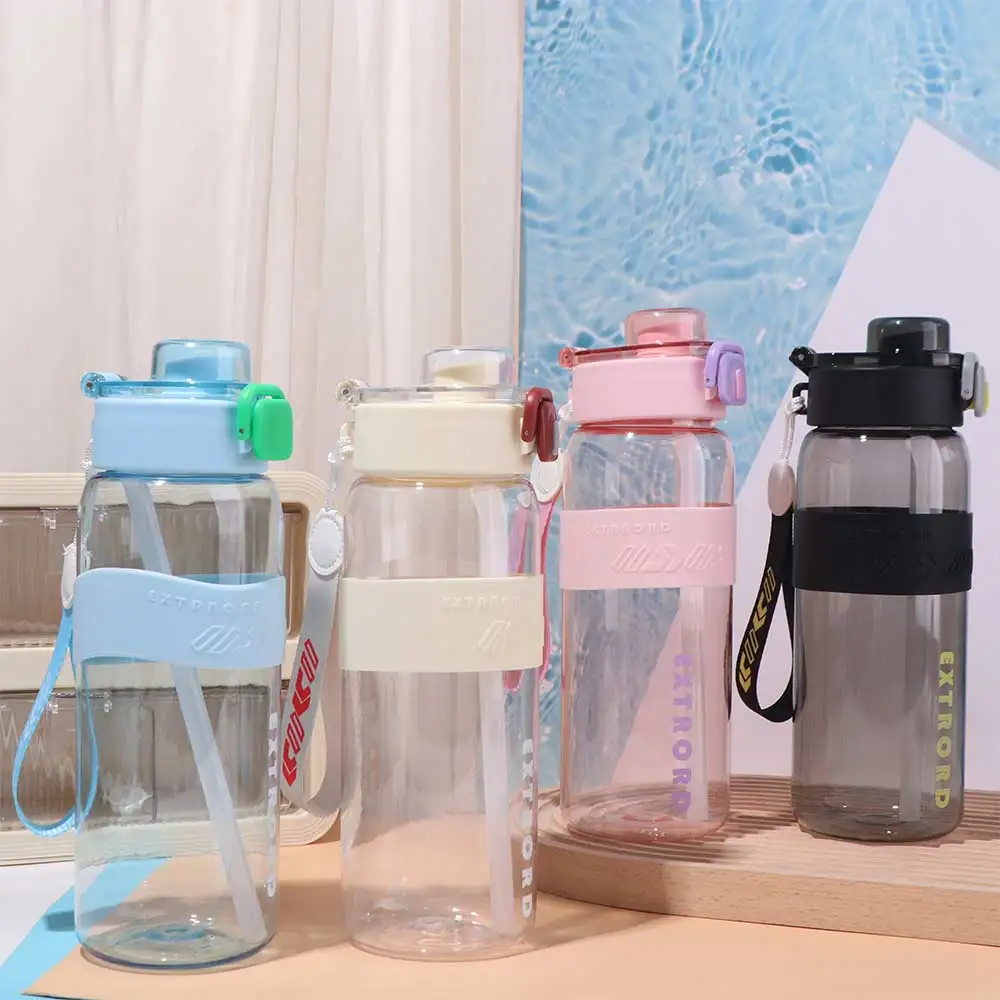 PC 800ml زجاجة مياه رياضية سعة كبيرة مانعة للتسرب كوب بلاستك ملون مقبض محمول مقاومة للسقوط غلاية رياضية خارجية