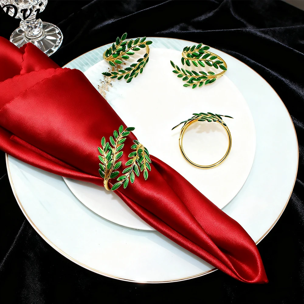 

6Pcs Wheat Ear Napkin Rings Green Leaf Napkin Holders Table Decor for Wedding Dinner Garden Party