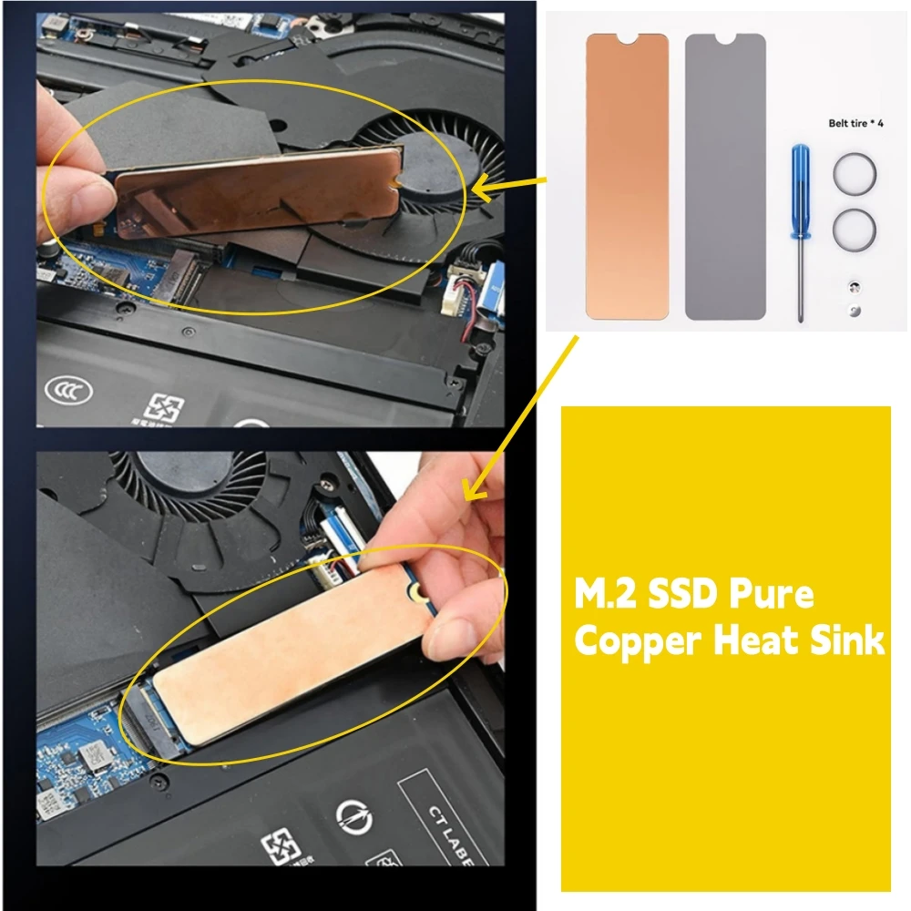 Желтый распределитель тепла NGFF NVME, кулер для ноутбука, термопрокладка M.2 SSD, аксессуары для радиатора из чистой меди