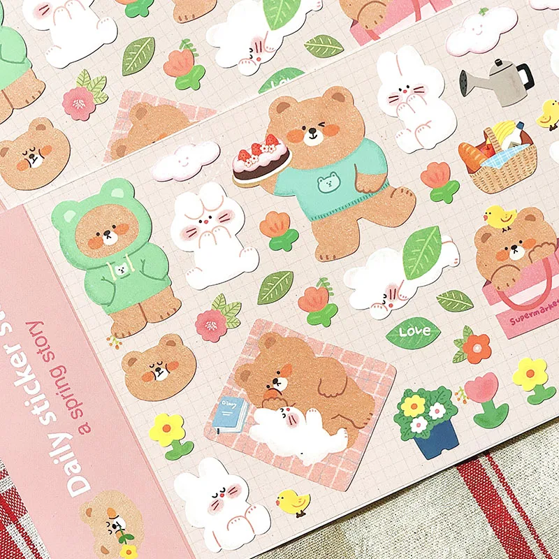 Korean Import Original BONITO Kawaii Rabbit Bear Spring Date Paper Stickers Scrapbooking Diy Journal Stationery Sticker Gift