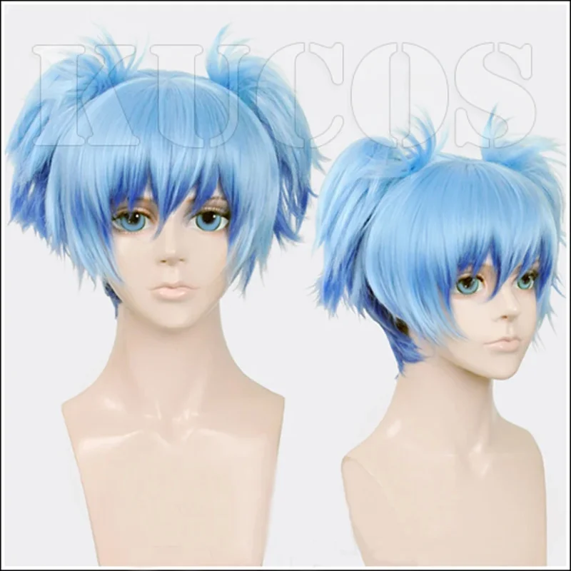sisi 2233Anime Assassination Classroom Nagisa Shiota Short Blue Ombre Ponytail Hair Heat Resistant Cosplay Costume Wig + Track +