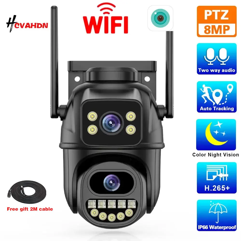 

Dual Lens 4K Wifi IP Security Camera Outdoor Auto Tracking Wireless PTZ CCTV Surveillance Camera 8MP Color Night Vision IP Cam