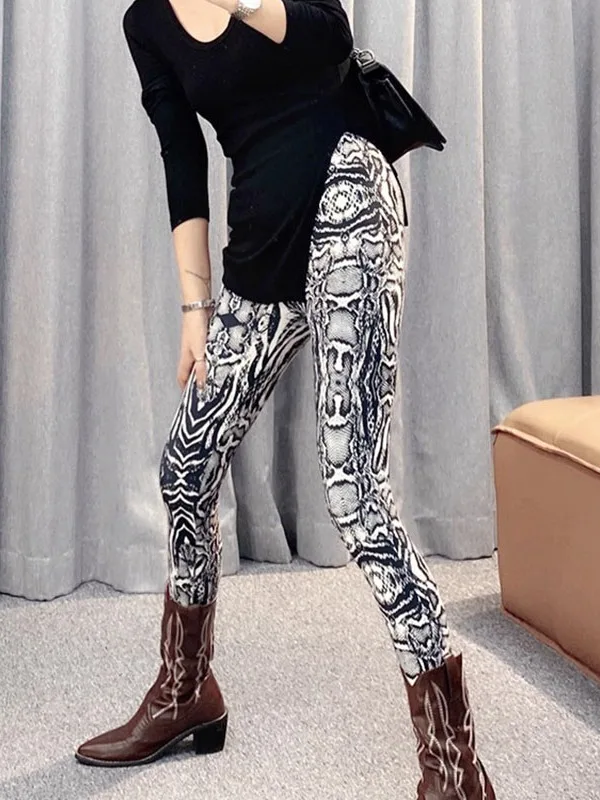 

High Waist Yoga Fitn Pants Women's Thin Outerwear Elastic Trousers Four Seasons Long Trousers Faionable Spotted Base Lay...