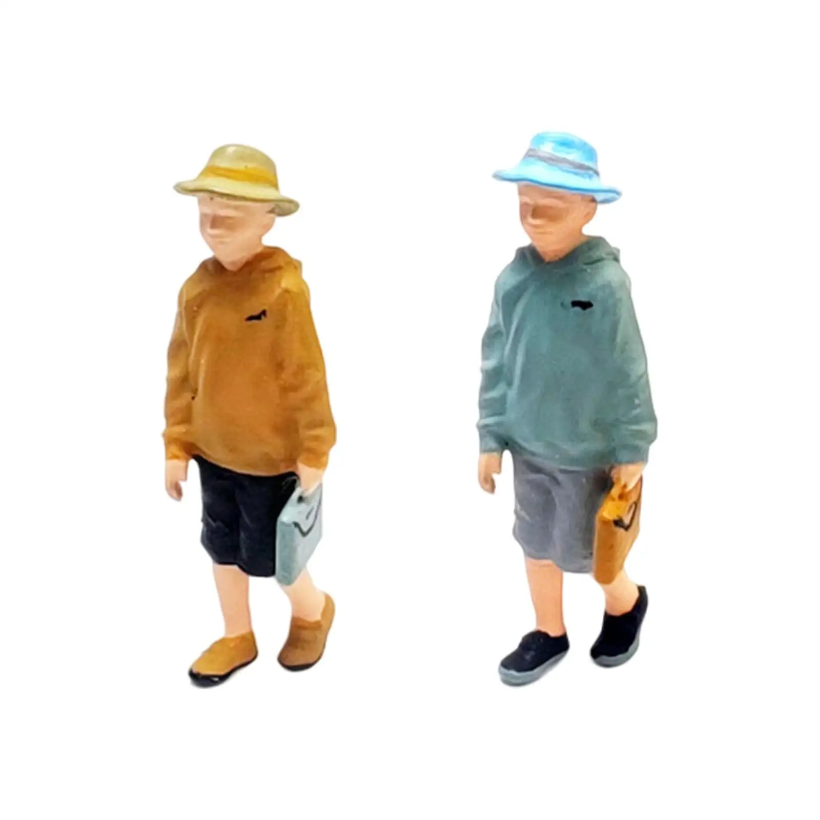 1/64 Figure Model Scene Photo Prop Pretend Play Toy Stylish Lifelike Play House Decorative Portable Little Fisherman Hat Boy