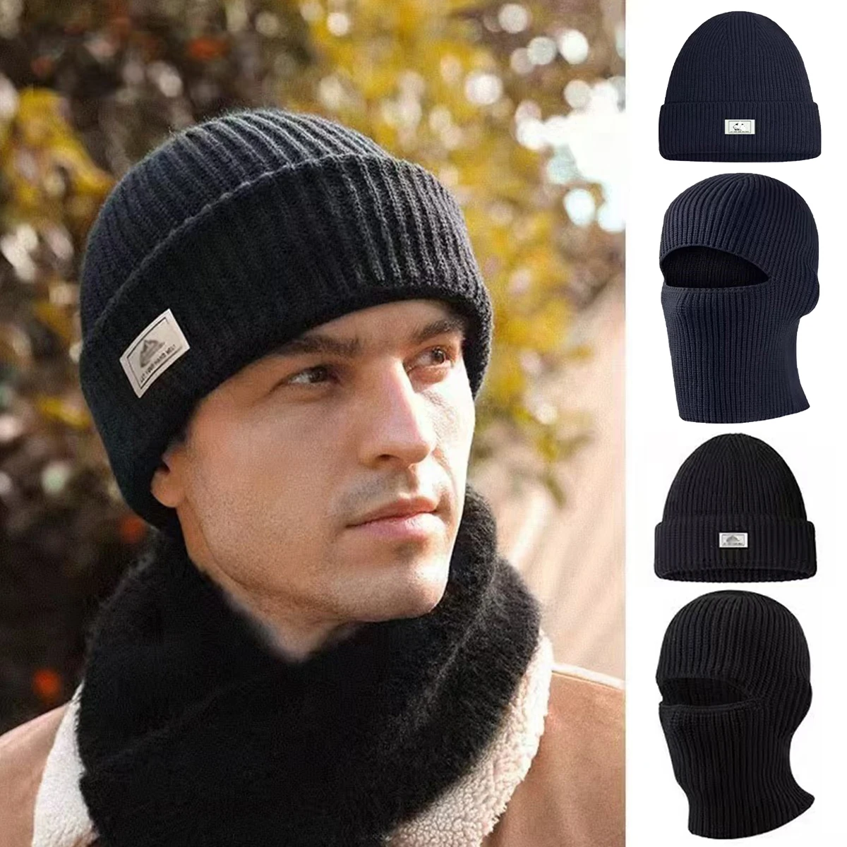 

Winter Woolen Hat Cycling Warm Mens Knitted Hat Outdoor Ear Protection Face Mask Dual Use Cold Proof Bonnets Skullies Beanies
