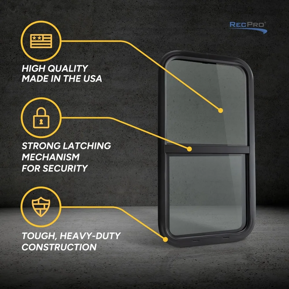نافذة منزلق RV من الزجاج المقسى الملون، عمودي، 18 × 35، صنع في الولايات المتحدة الأمريكية