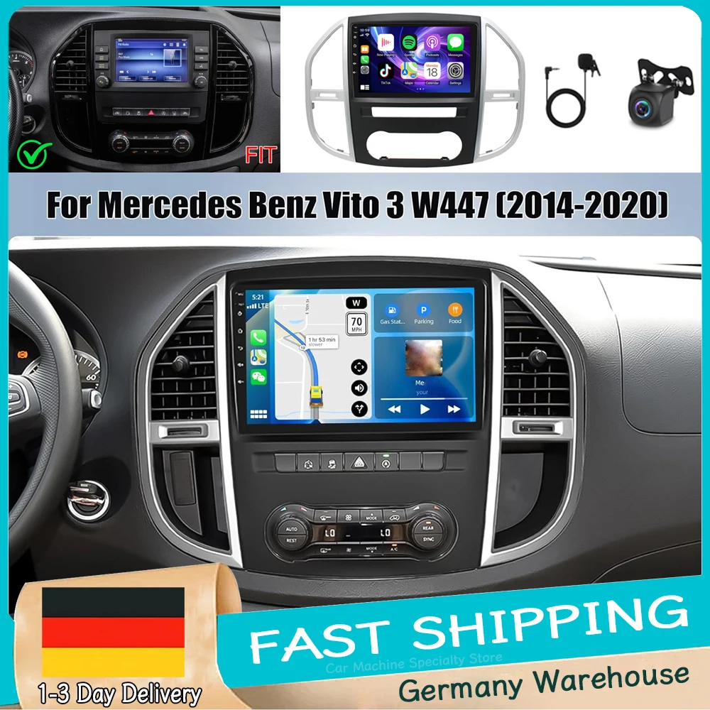 10'' 2+64G Autoradio GPS-Navigation für Mercedes-Benz Vito 3 W447 2014-2020 Android15 mit CarPlay Android Auto WLAN RDS