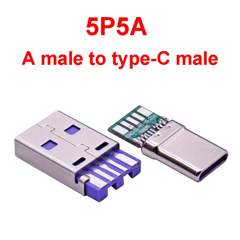 

1Set PD Fast Charge Type-C USB 5A Male Connector Welding With 5Pin PCB + Type A Male 5Pin USB DIY OTG Data Charge DIY KIT
