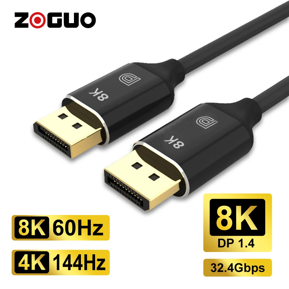 ZOGUO 8K kabel DisplayPort 8K @ 60Hz 4K @ 144Hz DP 1.4 męski Ultra szybki przewód do laptopa/PC/TV/Monitor gamingowy DP kabel 1.2