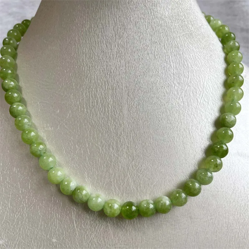 8MM Peridot Jade Necklace Green Natural Stone Olivine Jewelry Health Care Gemstone Protection Choker Healing Yoga Simple Female