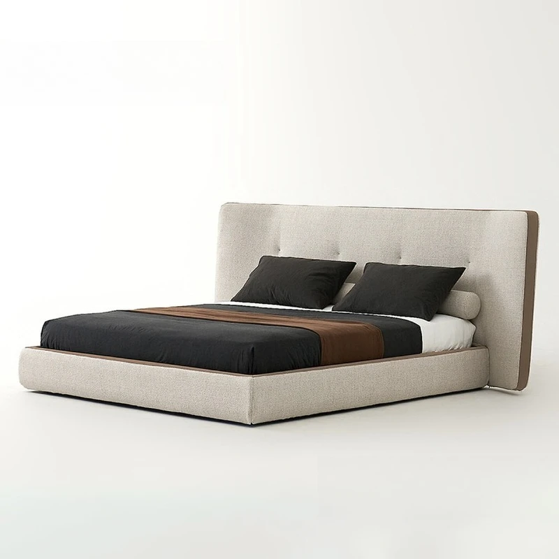 Minimalist fabric bed, modern style master bedroom large backrest double bed, wide screen bed