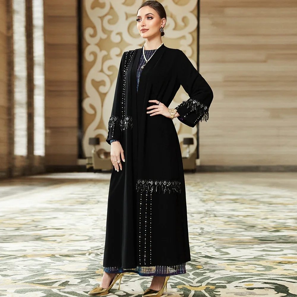 Abaya-Robe musulmane pour femmes, kimono noir, cardigan, Jalabiya, dubaï, turquie, kaftan, vêtements islamiques