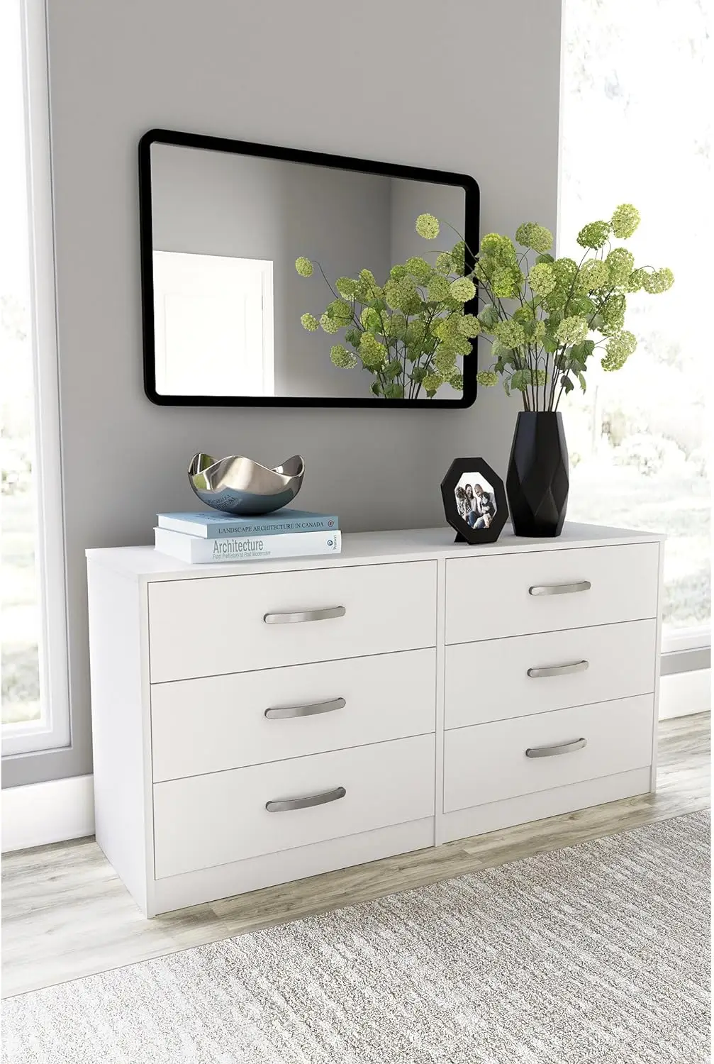 Signature Design by Modern 6 Drawer Dresser with Ball-bearing Construction and Safety Stop, White