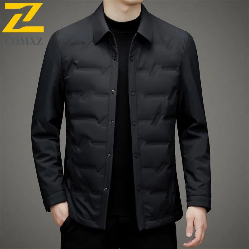 COMXZ Down Jacket Casual Turndown Collar Working Working Windproof Jacket High-quality single-breasted White Duck Down Garment