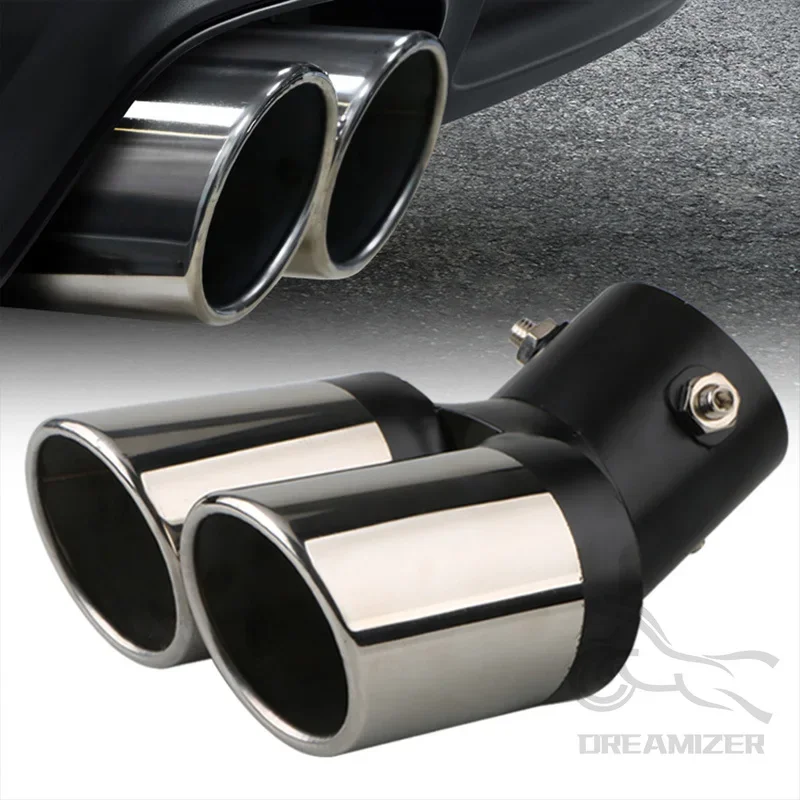 

Chrome Tail Pipe Car Styling Universal Car Exhaust Trim Muffler Pipe Tail Stainless Steel Curved Double Outlet Car Decoration