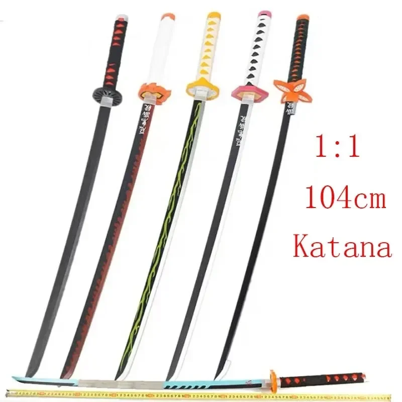 104cm Luminous Demon Slayer Katana Swords Anime Wooden Cosplay Props Tanjirou Agatsuma Zenitsu Weapon Model Sword Home Decor