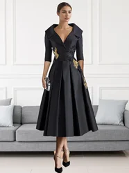 A-Line Cocktail Dresses Mother of Bride Elegant Formal Ankle Length 3/4 Length Sleeve Satin with Appliques 2025