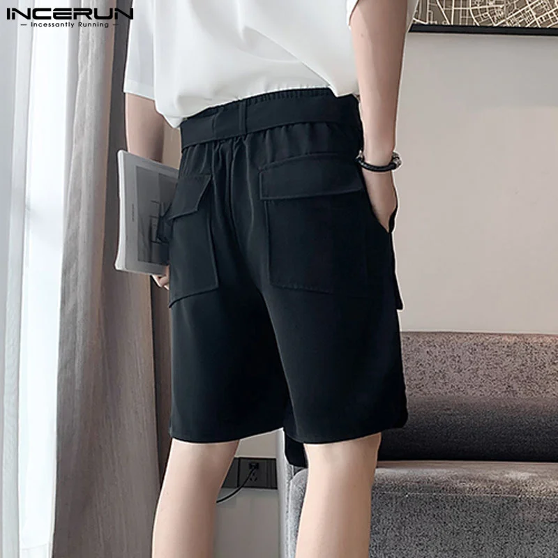 2024 Men Shorts Solid Color Loose Joggers Summer Fashion Casual Men Bottoms With Belt Pockets Streetwear Shorts S-5XL INCERUN