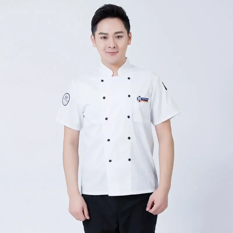 Short Sleeved Summer Restaurant Cafeteria Catering Work Uniform New Chef Uniform Men's and Women's Hotel Bakery