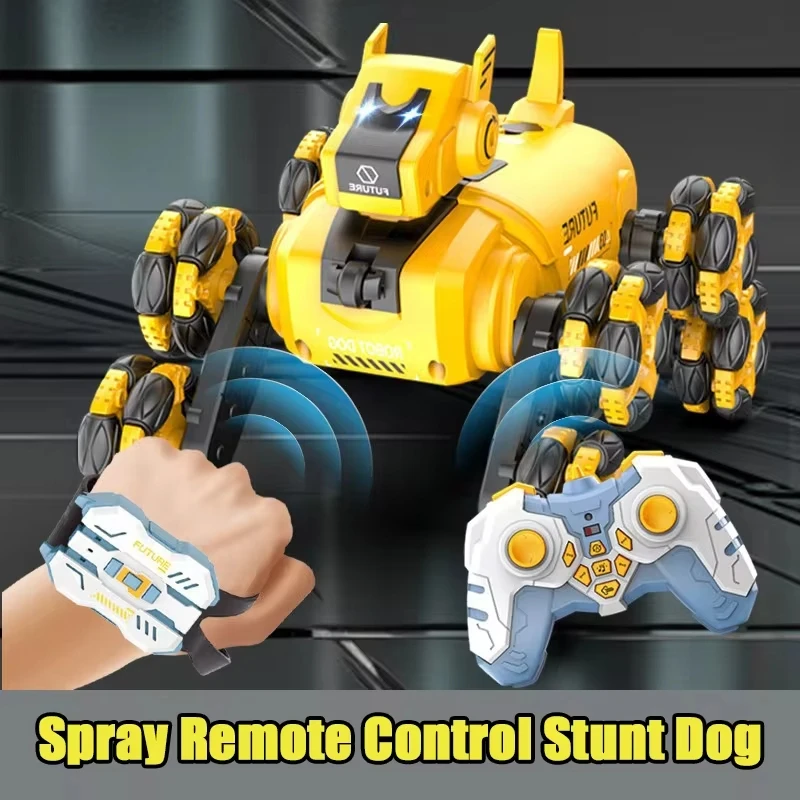 Rc Robot Boys Toy Spray Remote Control Dog with Light Intelligent Radio-Controlled Stunt Mechanical Dogs Dual Control Boys Gift