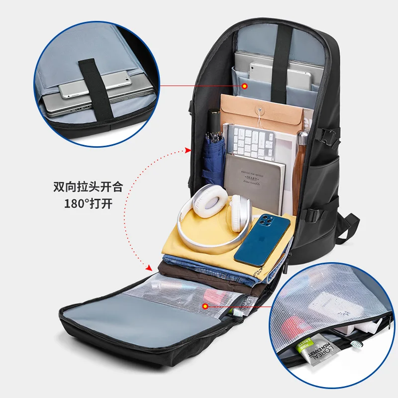 حقيبة ظهر للسفر للرجال في الهواء الطلق، سعة كبيرة، شحن بالطاقة الشمسية، متعددة الوظائف، حقيبة كتب للأعمال الشبابية، طراز OL #3