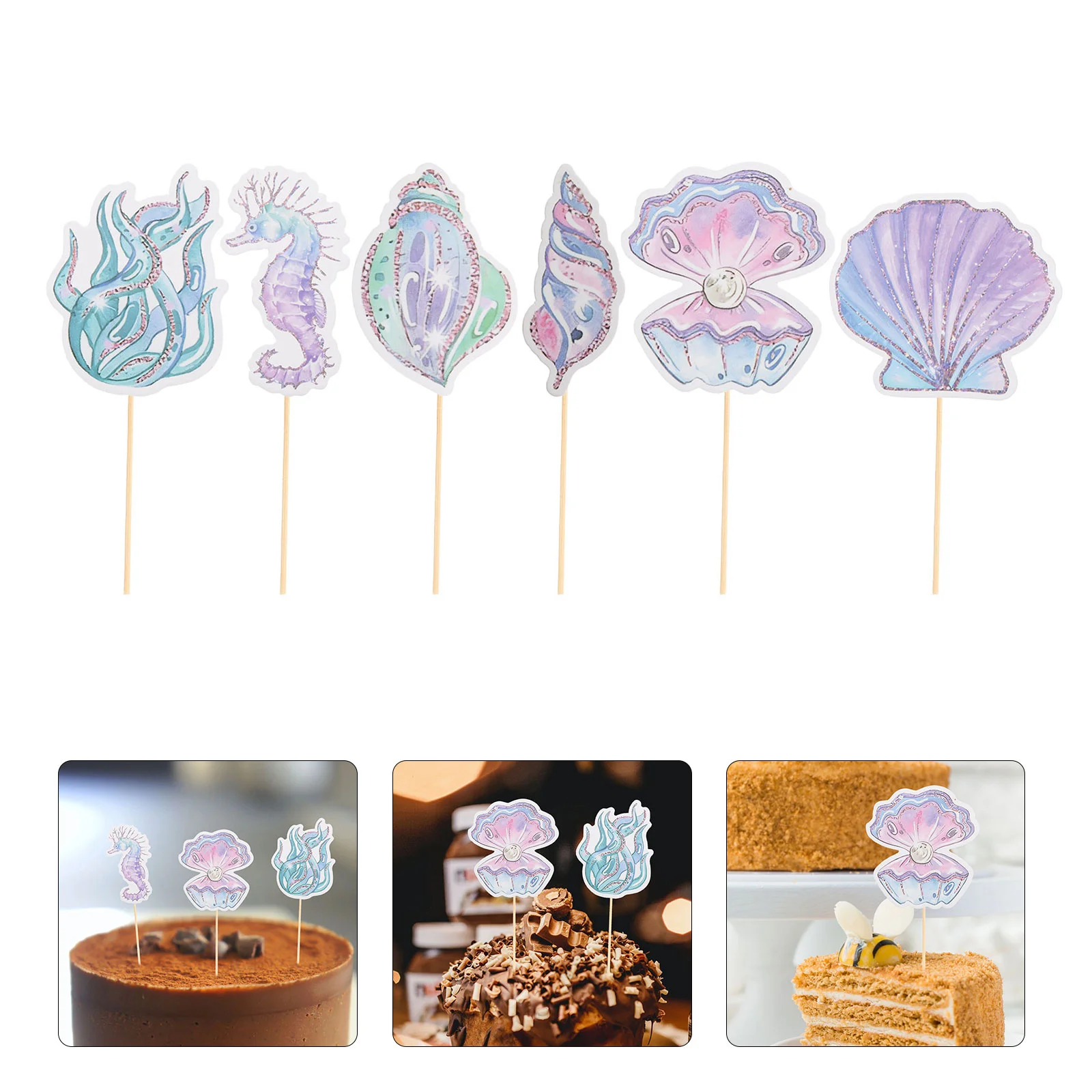 12 Pcs Mermaid Cake Insert Party Decorations for Office Parties Cupcake Topper Toppers Food Favors Paper Appetizers Picks