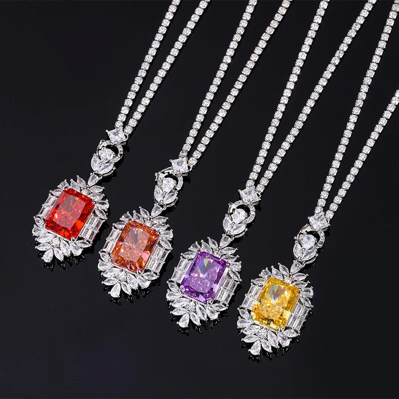 

New autumn and winter jewelry set with high-carbon diamond, ice-flower cut, copper inlay, light luxury pendant, main stone 12*16