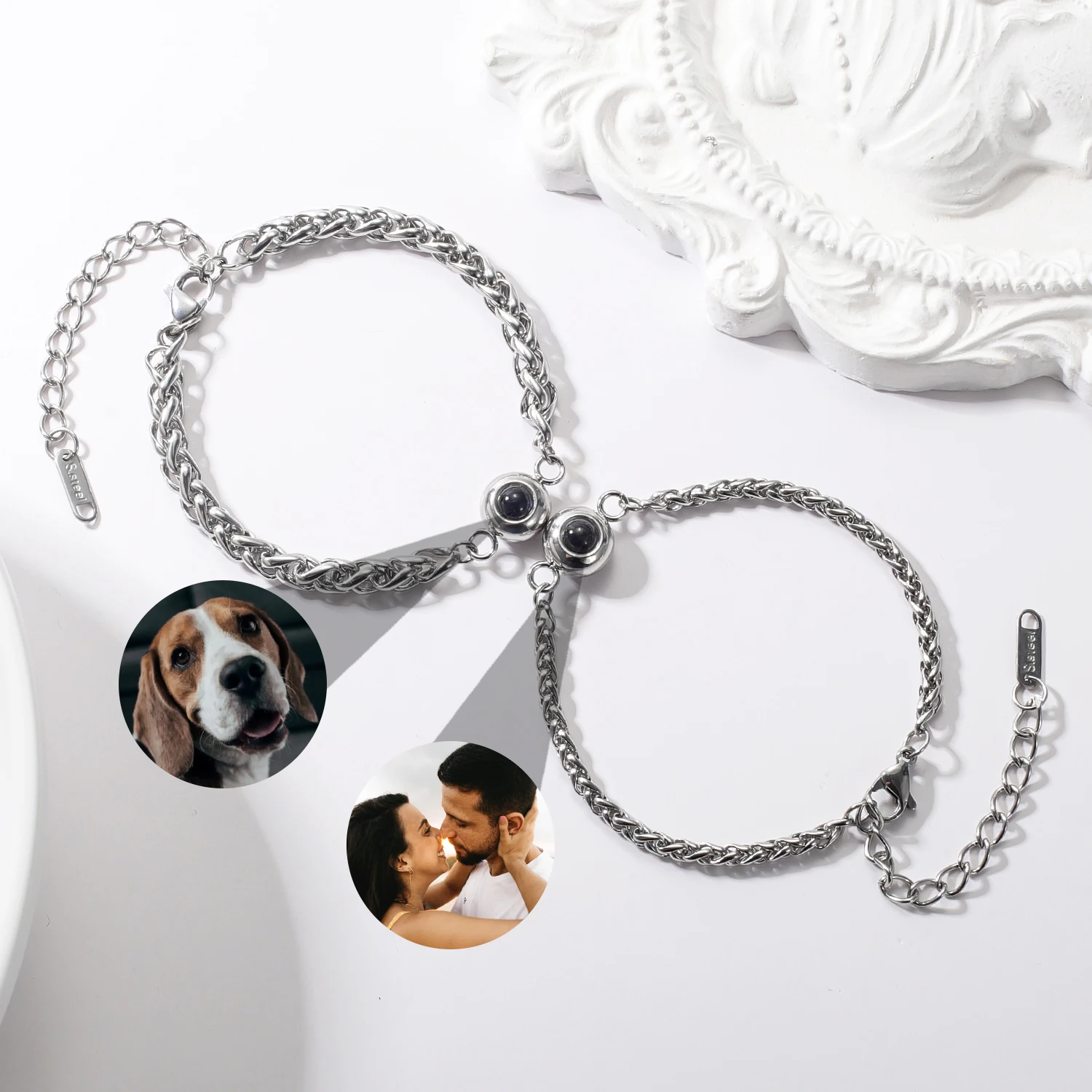 

Personalised Projection Couple Bracelet Custom Photo Projection Bracelet Keel Chain Valentine's Day Gift For Her Men Bracelet