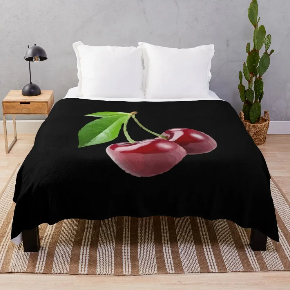 Cherry Flannel Throw Blanket Red Fresh Fruit Pattern Super Soft Warm Lightweight King Queen Full Size for Living Room Couch Sofa