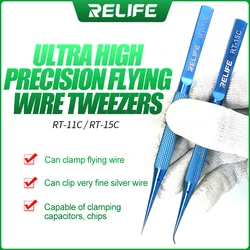 RELIFE 0.1mm Titanium Alloy Non-magnetic High Hardness Aviation Ultra-Precise Step Structure Tweezers Phone IC Chip Repair