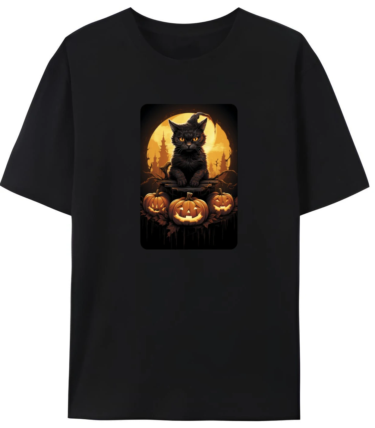 

Black Cat Halloween Costume Graphic Tee Men's Oversized Cotton Comfortable printed Design Casual Streetwear