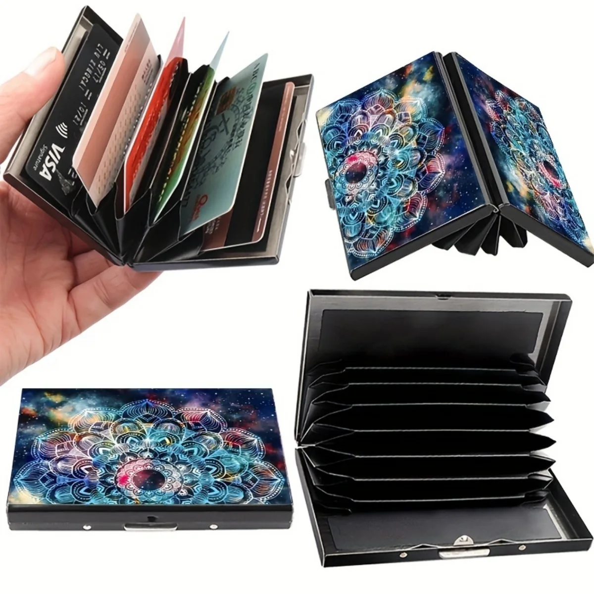 Double-sided Geometric Floral Stainless Steel Card Box 6/8/10 Card Slots Card Cases