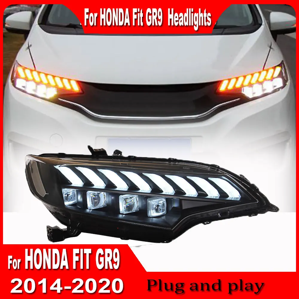 Car LED Headlights for Honda Fit Jazz 2014 2015 2016 2017 2018 2019 2020 Head Lamp LED DRL Red Evil Eye Dynamic Signal lights