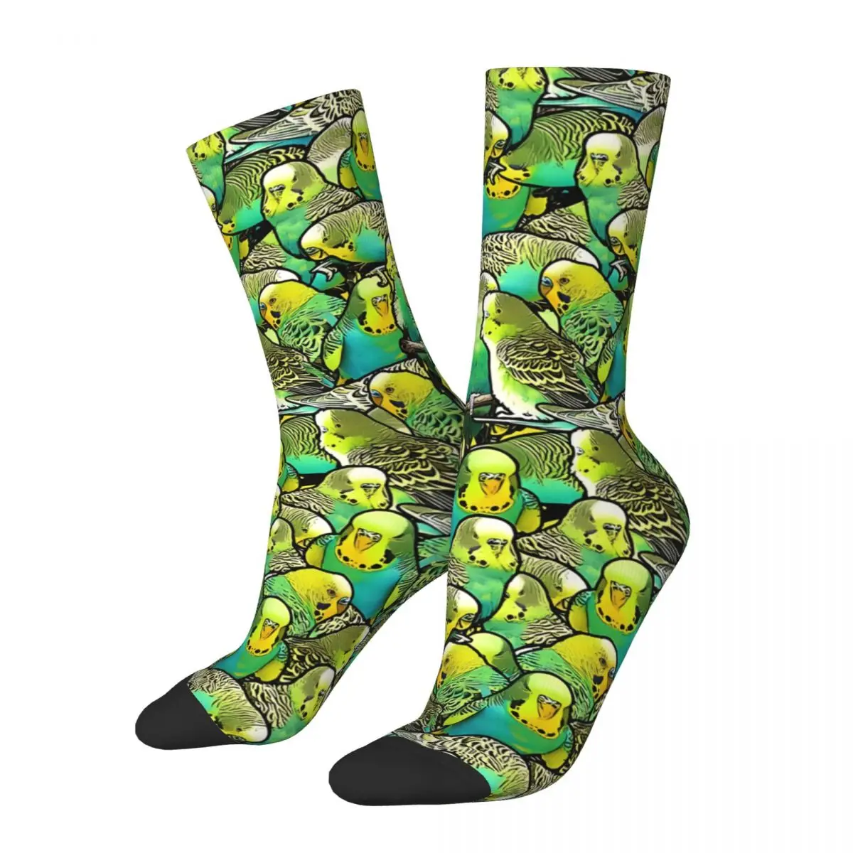 

Budgie Pattern Funny Men's Socks Vintage Parrot Pet Bird Hip Hop Crazy Crew Sock Gift Pattern Printed