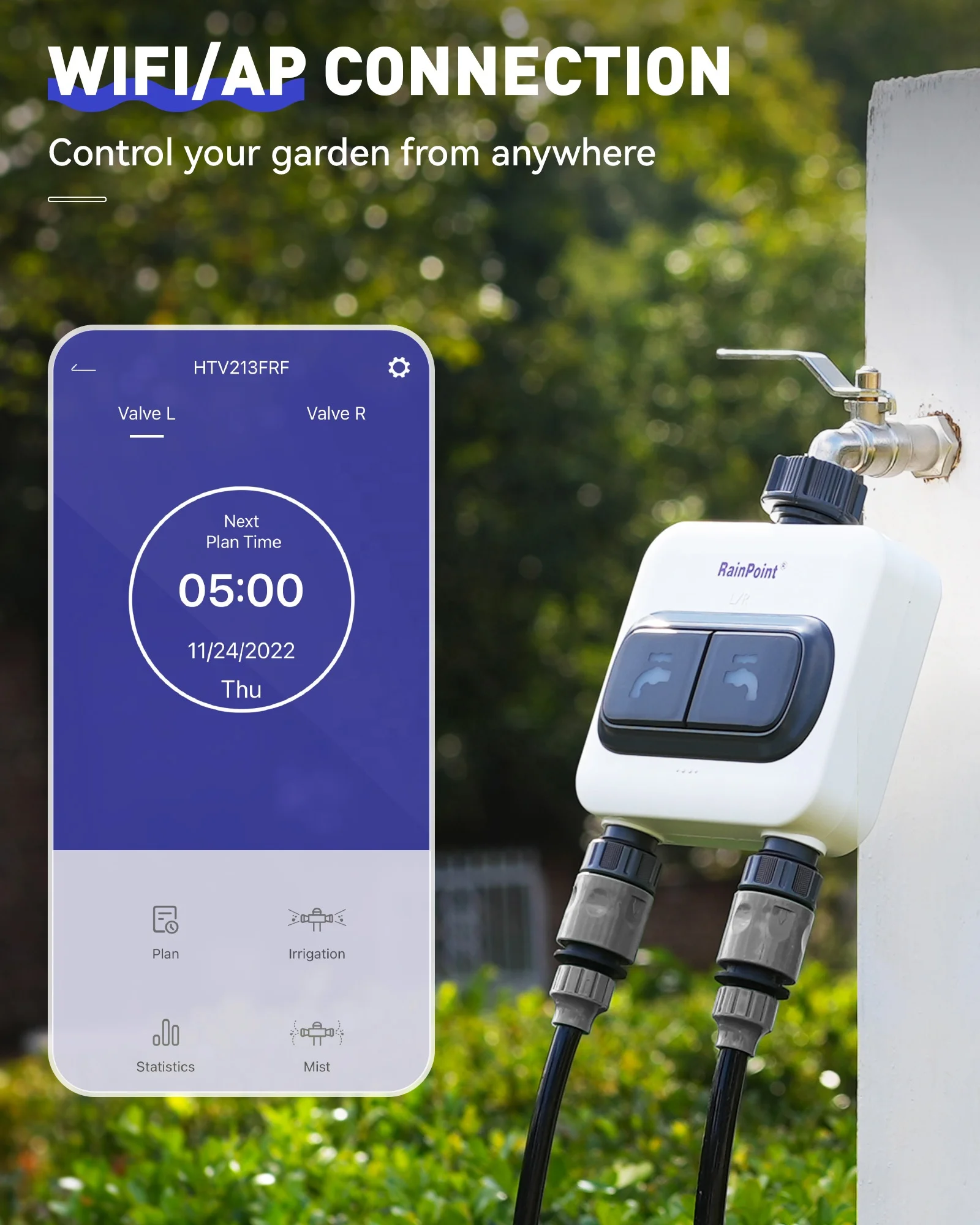 YYHC-Mubo de irrigação Wi-Fi com dois zonas, sistema de irrigação com temporizador de água, rega automática inteligente de jardim