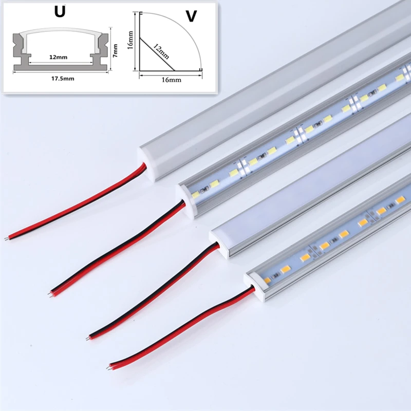 1-20 sztuk 0.5m DC12V V/U kanał aluminiowy LED szafka Closett drążek Led 5730 36Leds profil aluminium LED sztywna listwa liniowe światła