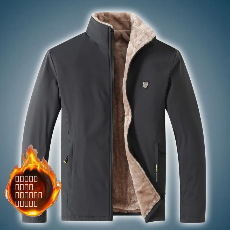 

Зимняя утепленная хлопковая куртка с воротником-стойкой из овечьего вельвета, ветрозащитная, для мужчин среднего возраста, средней длины, верхняя одежда