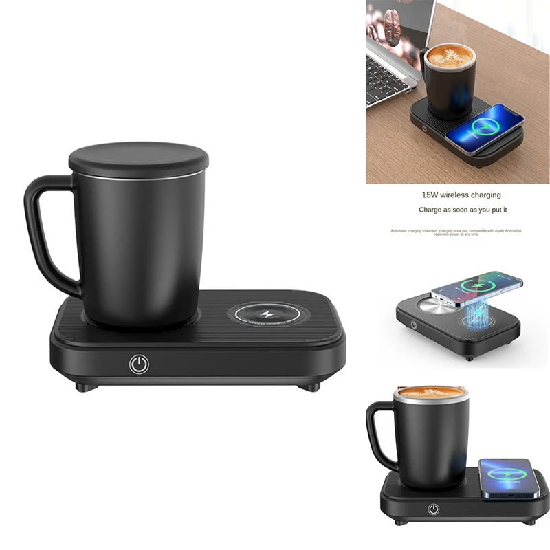 3 In1 Smart Self Heated Refrigeration Coffee Mug Wireless Charger Base Thermostatic Coaster For Office Work/Home