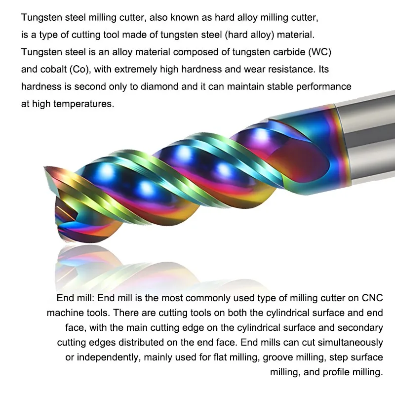 AZZKOR CNC Machine Machining Milling Cutter HRC50/55/65 1.0-20.0mm 3-Flute Carbide Flat End Mills For Aluminum Parts Processing