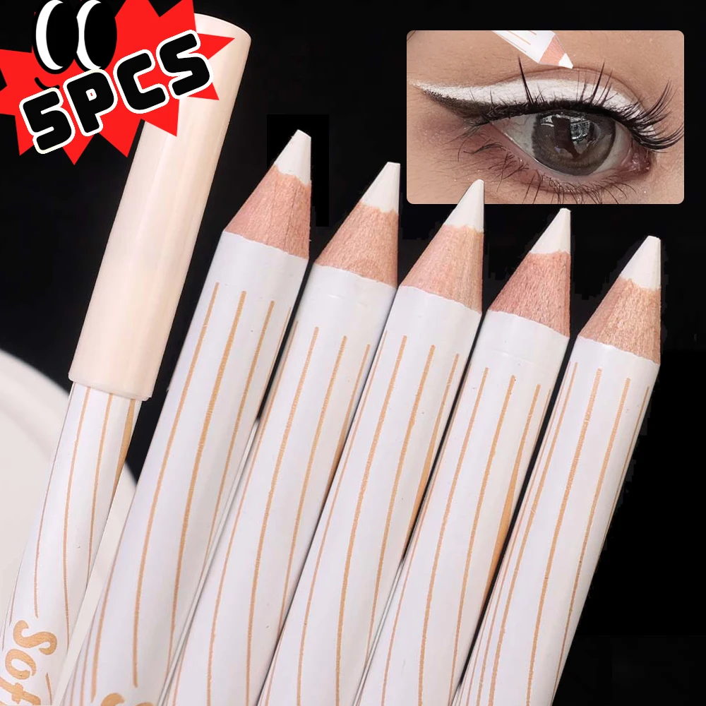 5 Stuks Waterdichte Witte Eyeliner Gel Potlood Make-Up Glad Gemakkelijk Te Dragen Fleuren Ooghoek Blijvende Matte Ogen Liner Pen Cosmetica