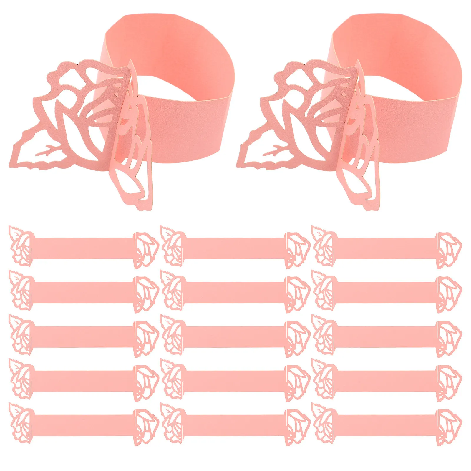

50Pcs Pink Rose Napkin Rings Elegant Paper Holders Romantic Wedding Table Decor Rose Napkin Ring Holders Simple Table Decor