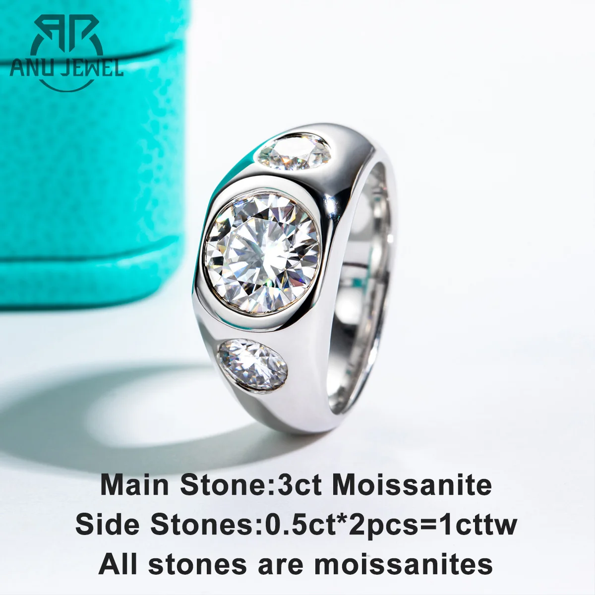 Anello da uomo AnuJewel in moissanite 4cttw, colore D, in argento sterling 925 placcato in oro 18 carati, anelli di fidanzamento creati in laboratorio per uomini, gioielleria"