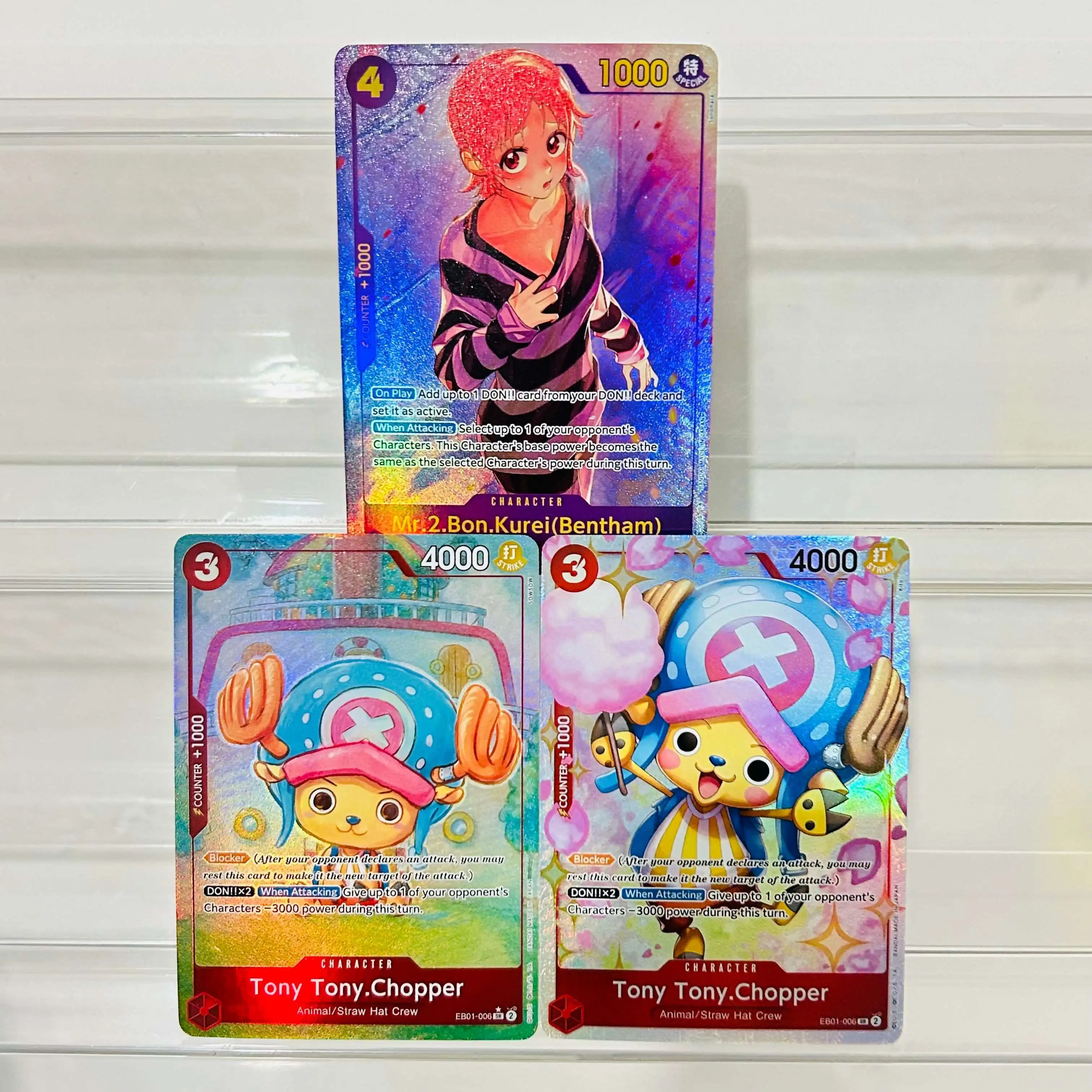Tarjetas de Colección de Anime Premium de One Piece, 3 Piezas, Mr.2 Bon Kurei Tony Tony Chopper, Textura Holográfica, Estado Perfecto, DIY