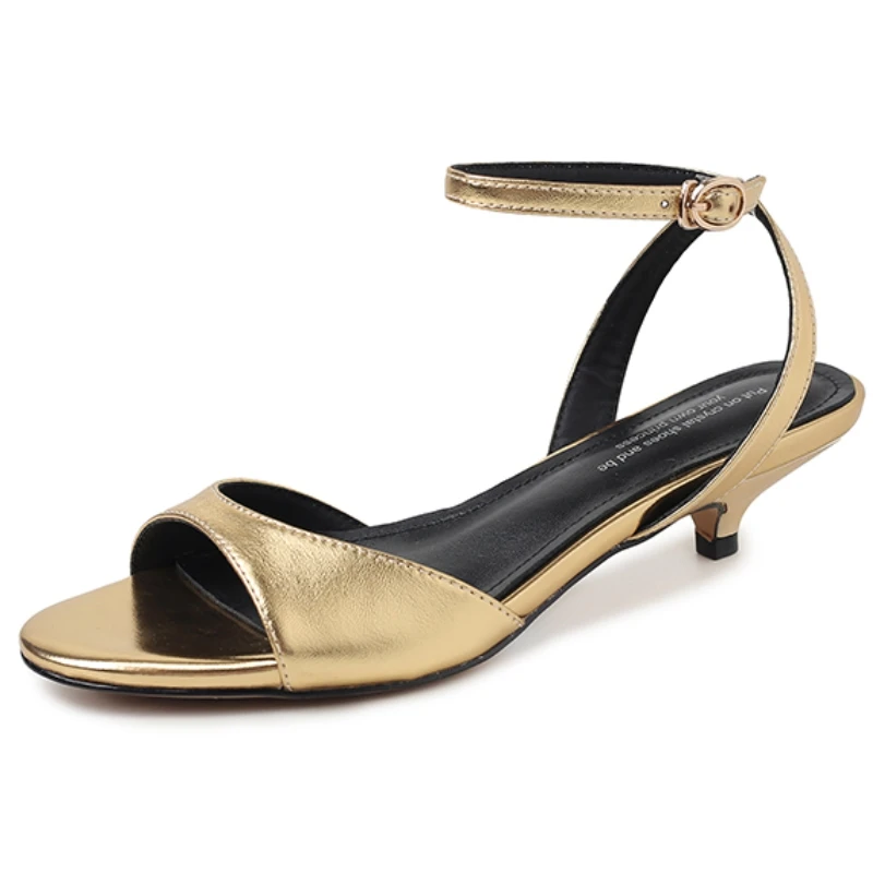

New 2026 Women's Genuine Leather Sandals Kitten Low Heels Party Wedding Shoes Summer Hot Prom Luxury Gold Red Black Flip Flops